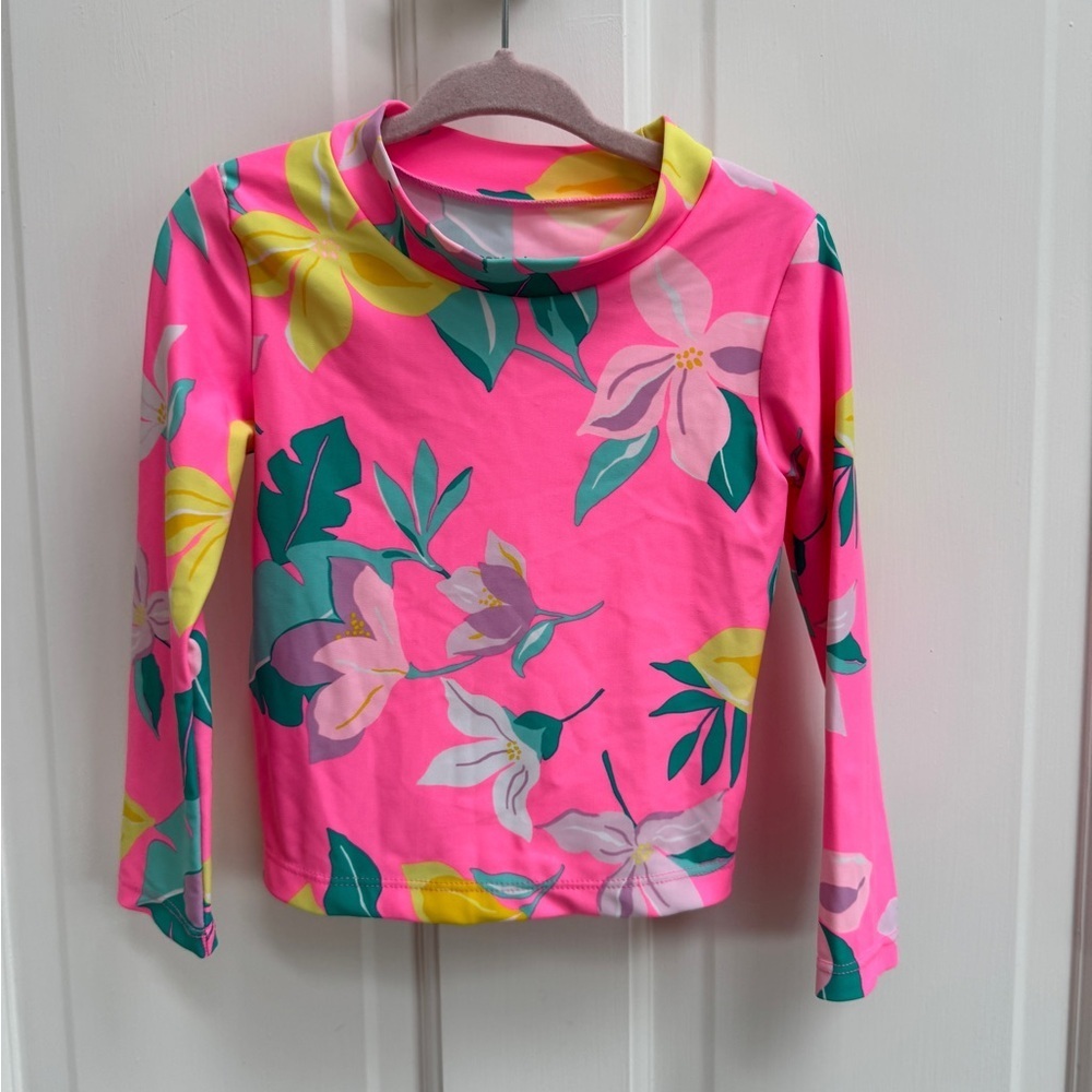 NWOT Carter’s 2T Girls Hot Pink Tropical Floral Long Sleeve Rashguard Swimsuit